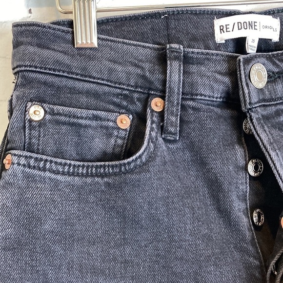 Re/Done Redone Originals High Rise Ankle Raw Hem Crop Faded Black Jeans Size 25 - Picture 11 of 16